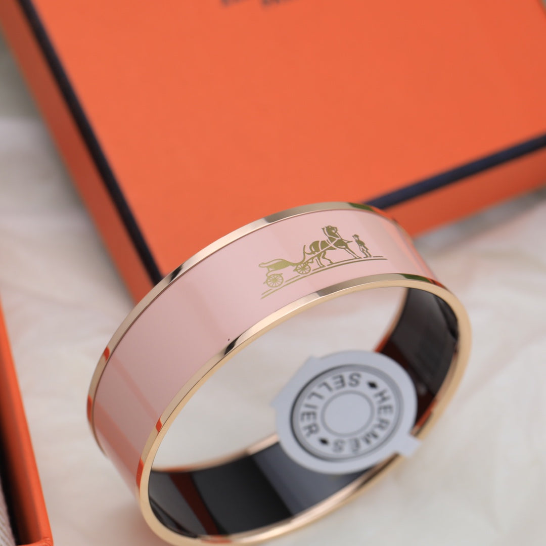 Hermes Enamel Cal ̈ ̈che Wide Bangle 18K Gold Bracelet