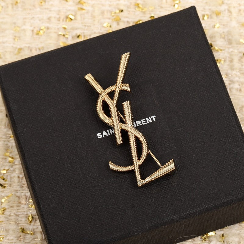 YSL Stripe Gold 18K Gold Brooch