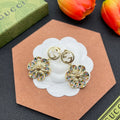 Gucci Double Color Crystals Flower 18K Gold Earrings
