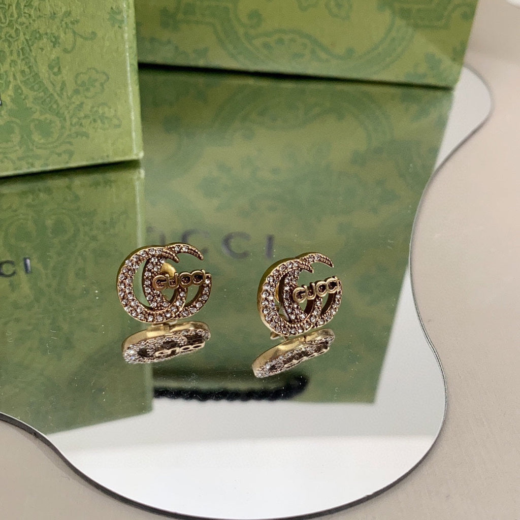 Gucci Double Logo Diamonds 18K Gold Earrings