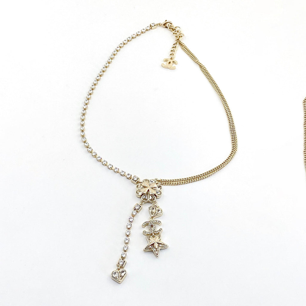 Chanel Heart Crystals Chain 18K Gold Necklace