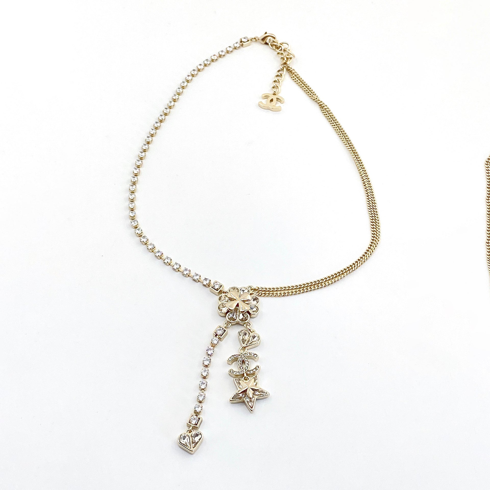 Chanel Heart Crystals Chain 18K Gold Necklace