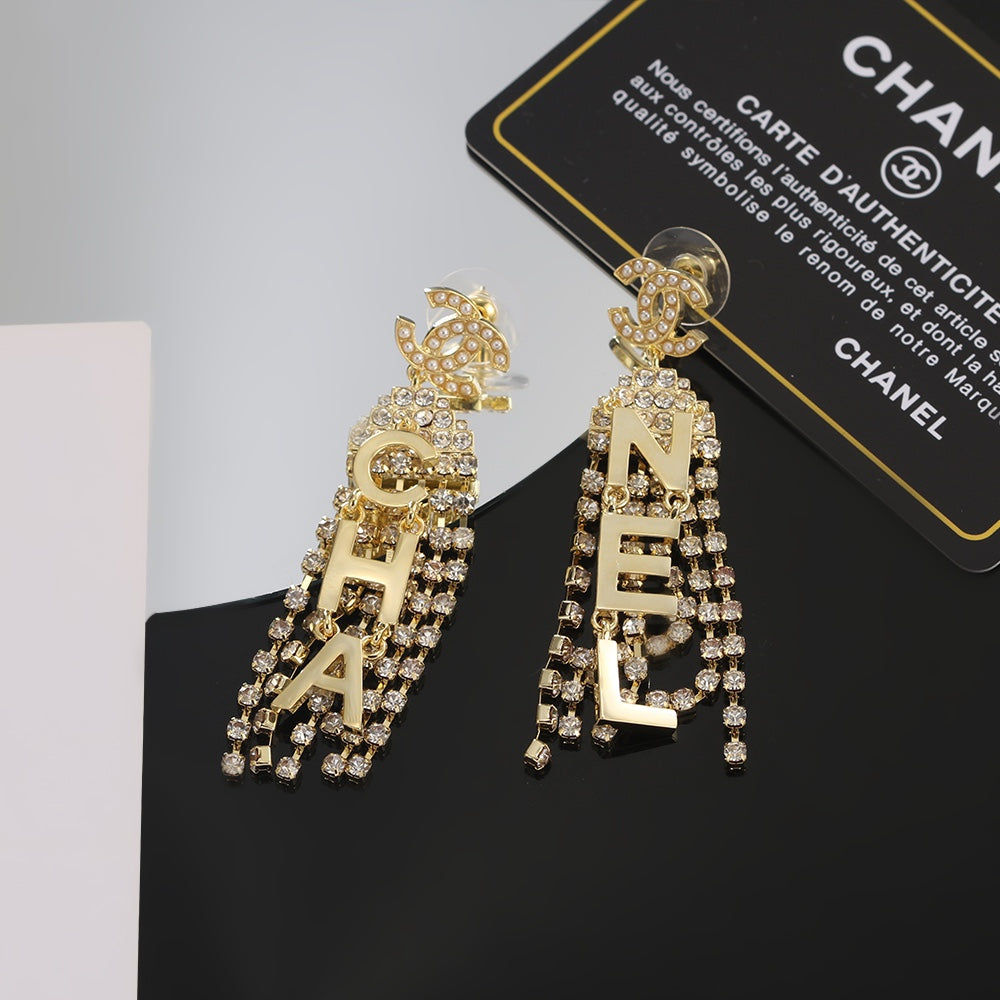 Chanel Letter 18K Gold Earrings