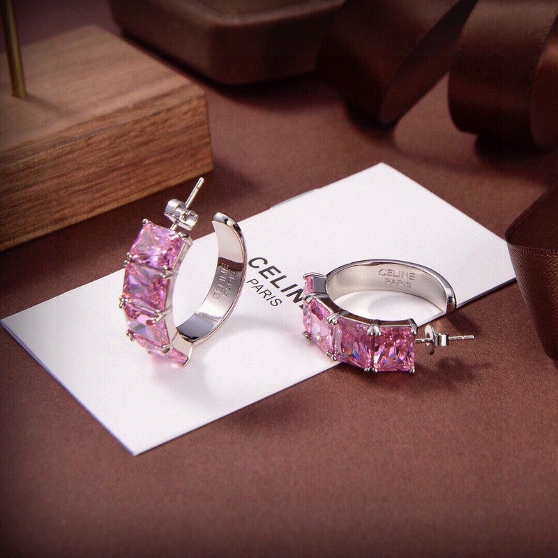 Celine Pink Crystal 18K Gold Earrings