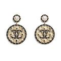 Chanel Leather Round 18K Gold Earrings
