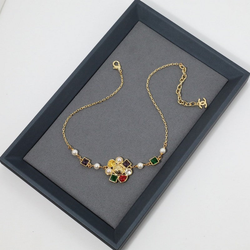 Chanel Color Crystal Choker 18K Gold Necklace