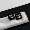 Chanel Black Gold Square 18K Gold Earrings