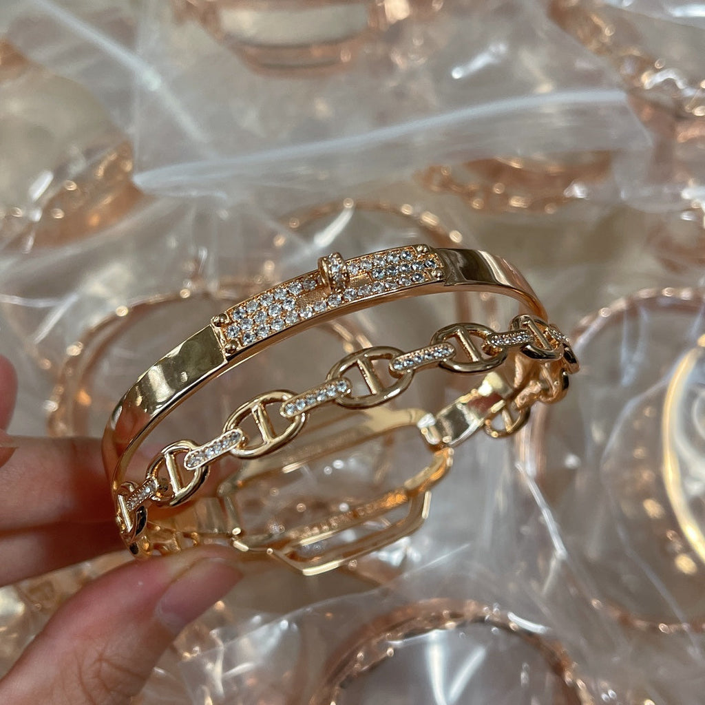 Hermes Kelly Double Tour Diamond 18K Gold Bracelet