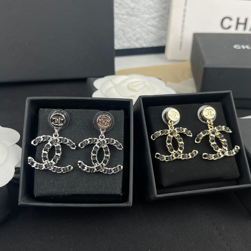 Chanel Leather Gold 18K Gold Earrings
