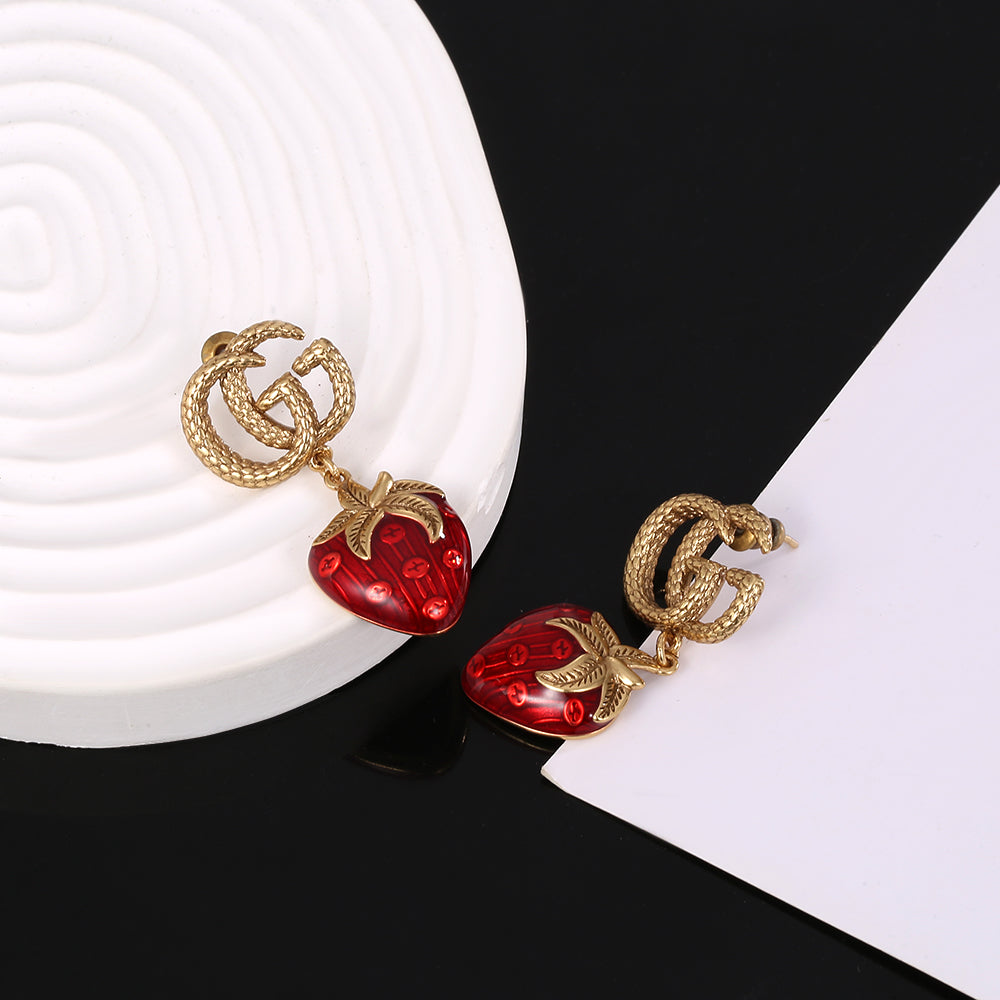 Gucci Double Strawberry 18K Gold Earrings