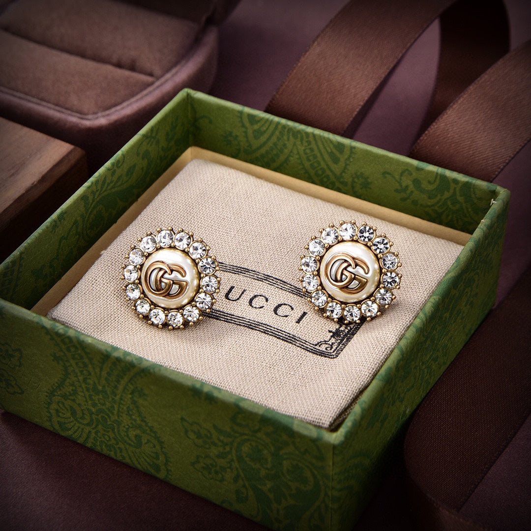 Gucci Double Flower Crystals 18K Gold Earrings
