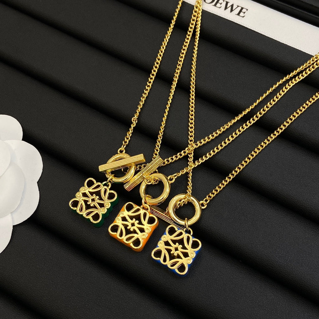 LOEWE Anagram Pendant 18K Gold Necklace