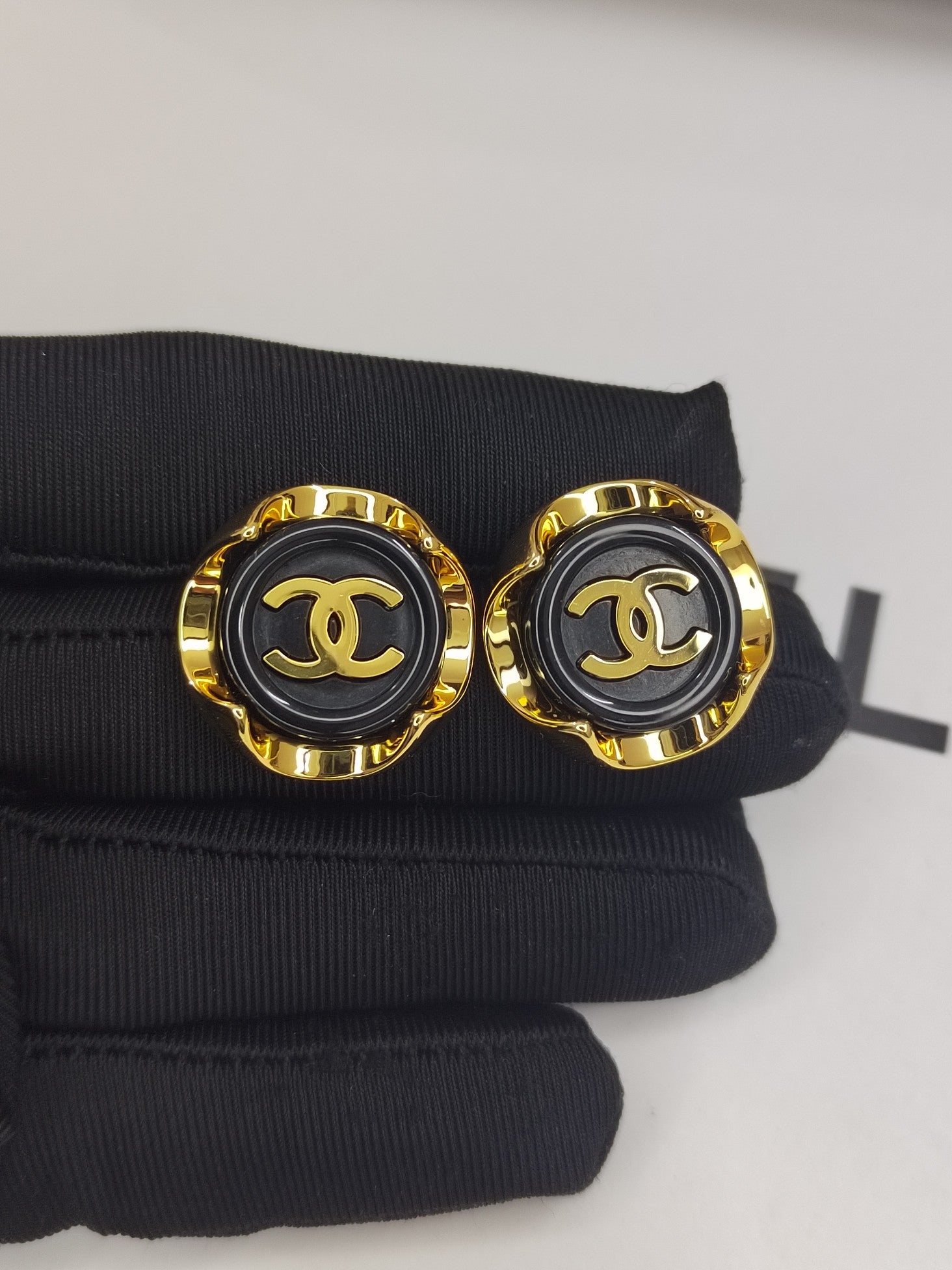 Chanel Black 18K Gold Earrings