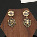 Gucci Double Lion Pendant 18K Gold Earrings