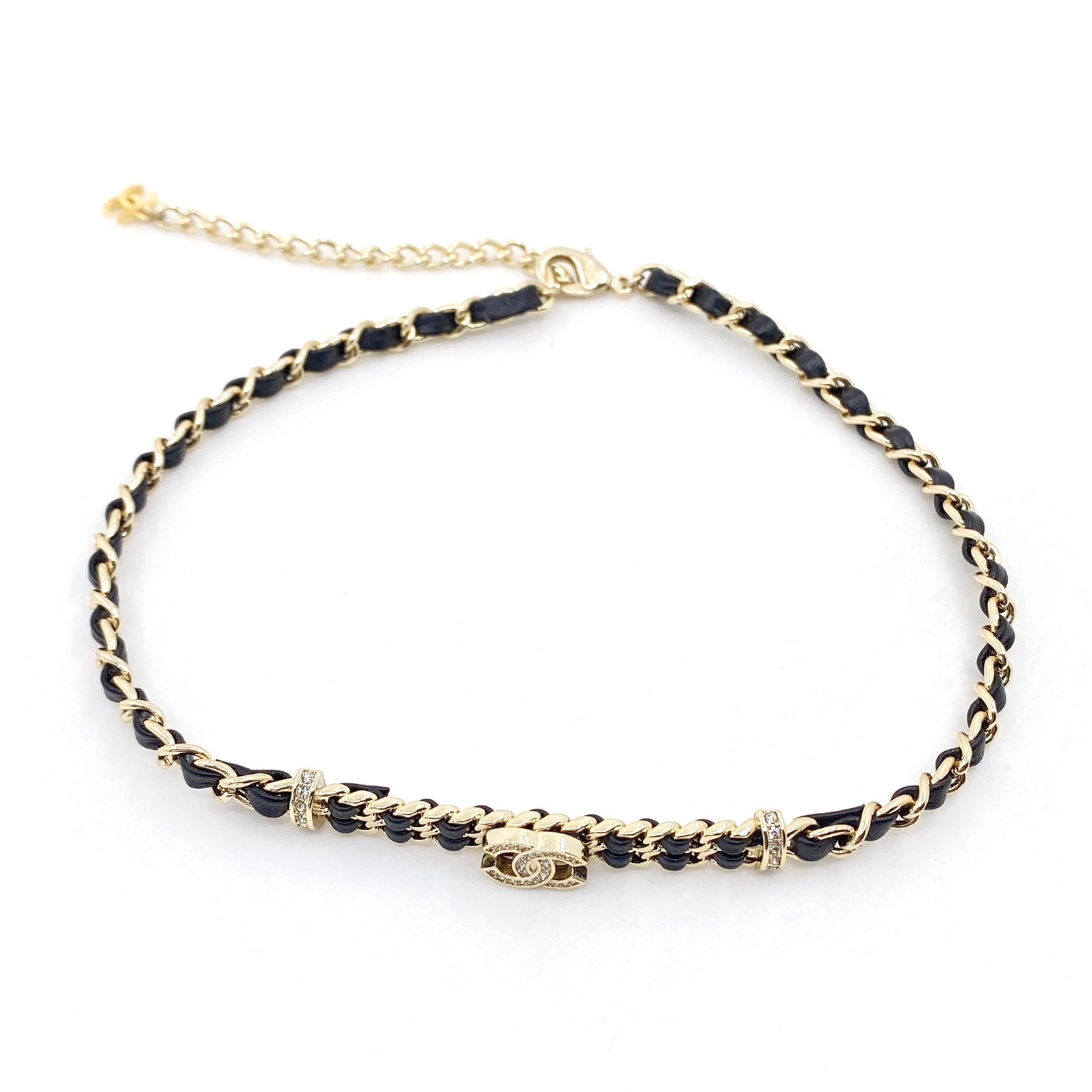 Chanel Leather Choker 18K Gold Necklace