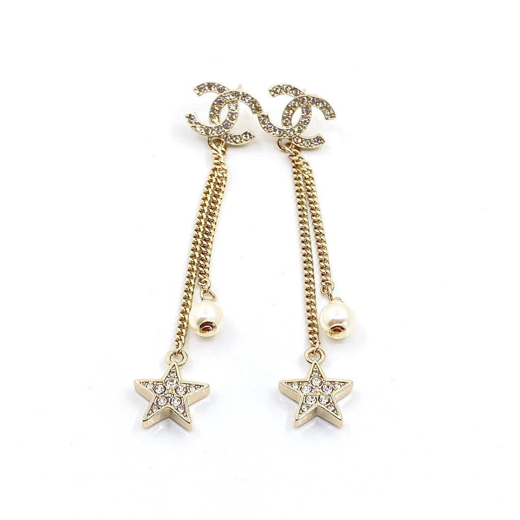 Chanel Pearl & Star 18K Gold Earrings
