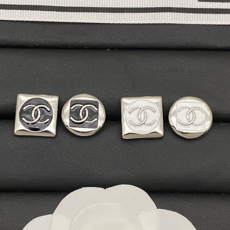 Chanel Black & White Square Gold 18K Gold Earrings