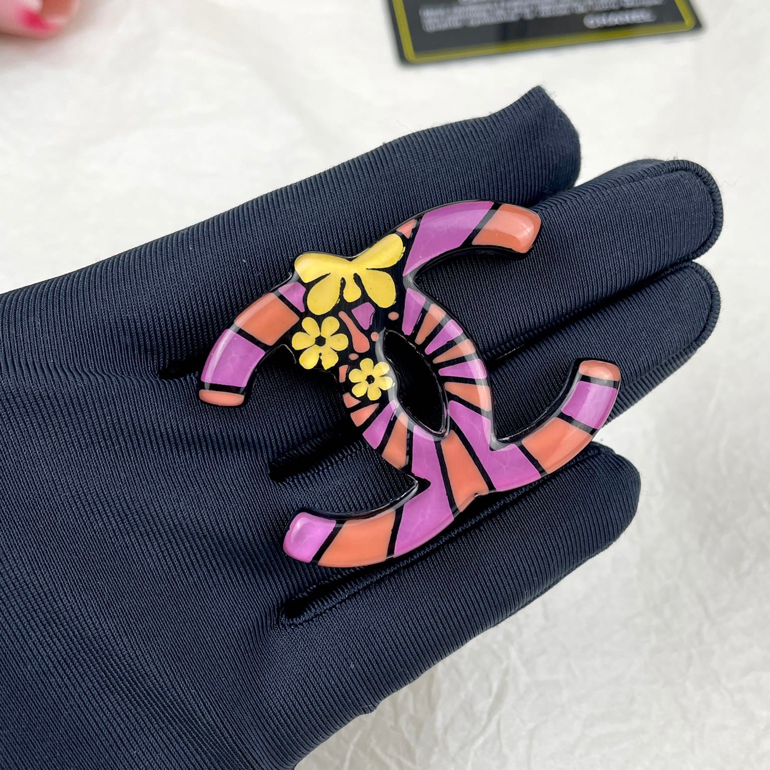 Chanel Pink Resin 18K Gold Brooch