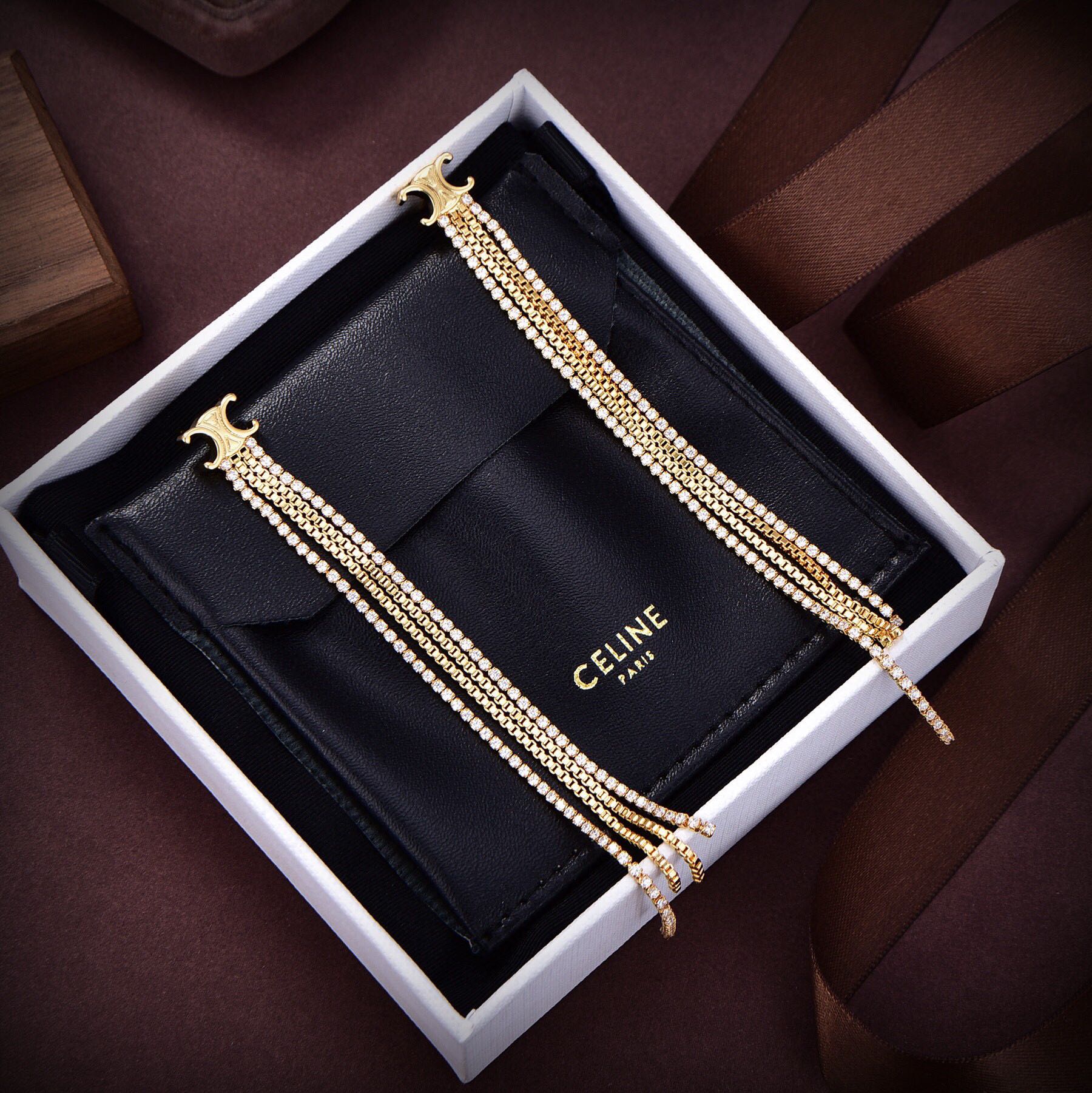 Celine Diamonds Long 18K Gold Earrings