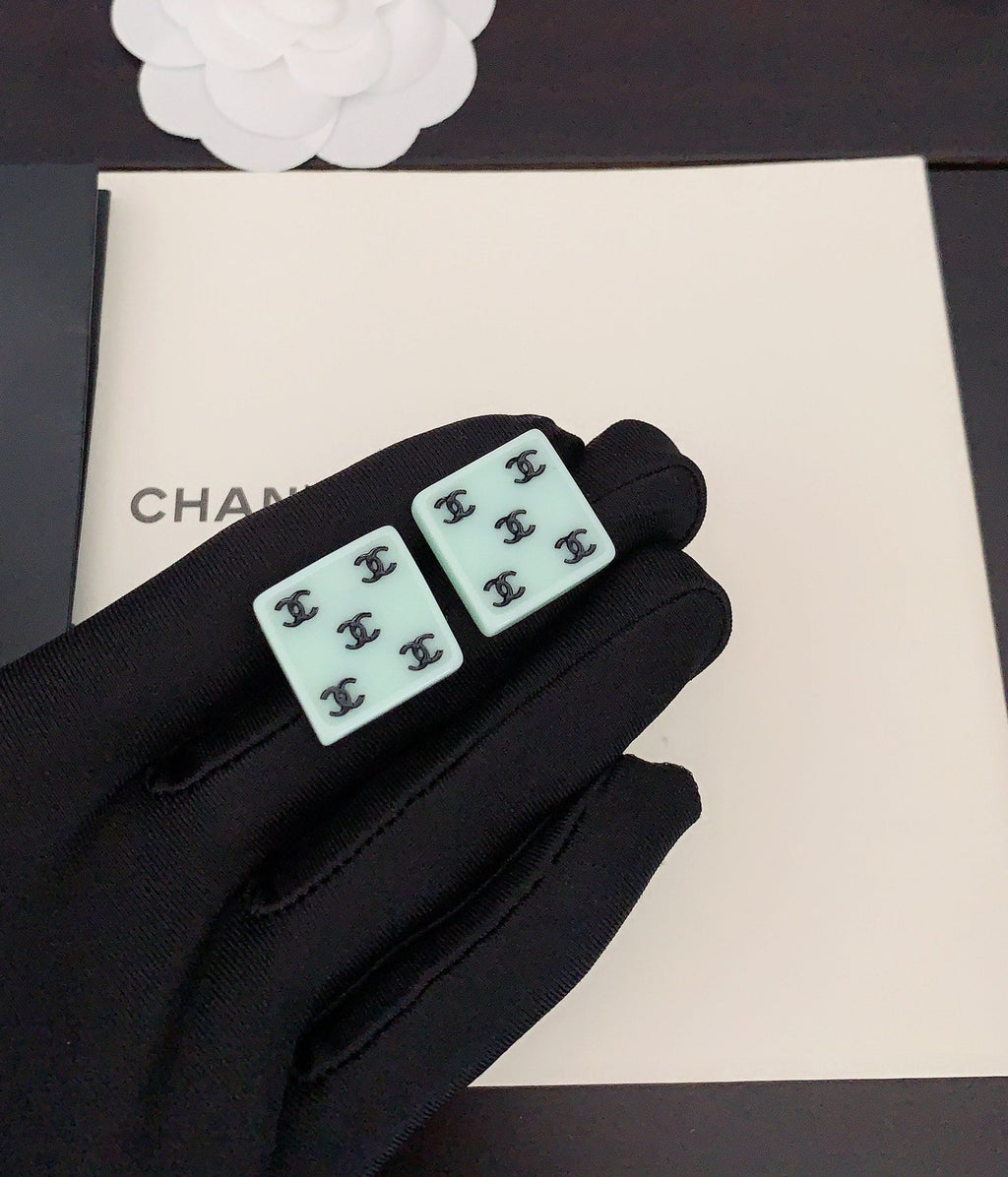 Chanel Green Resin 18K Gold Earrings