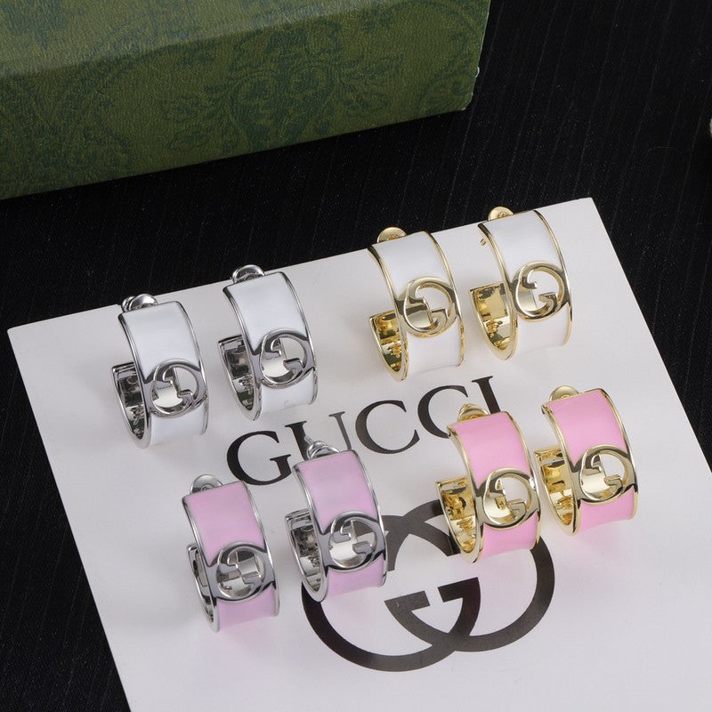 Gucci Double Color Enamel 18K Gold Earrings