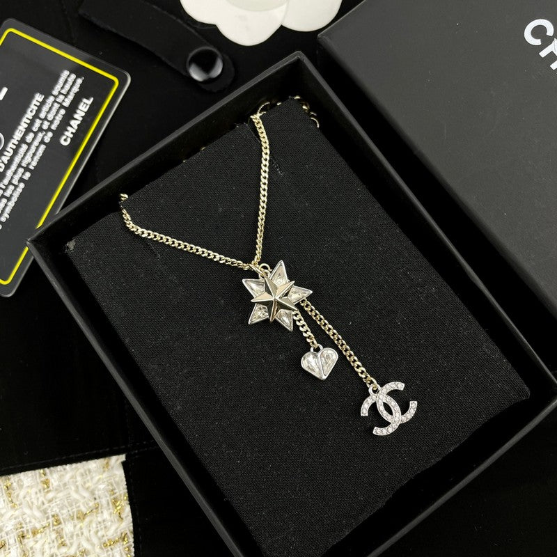 Chanel Heart & Star Crystal 18K Gold Necklace
