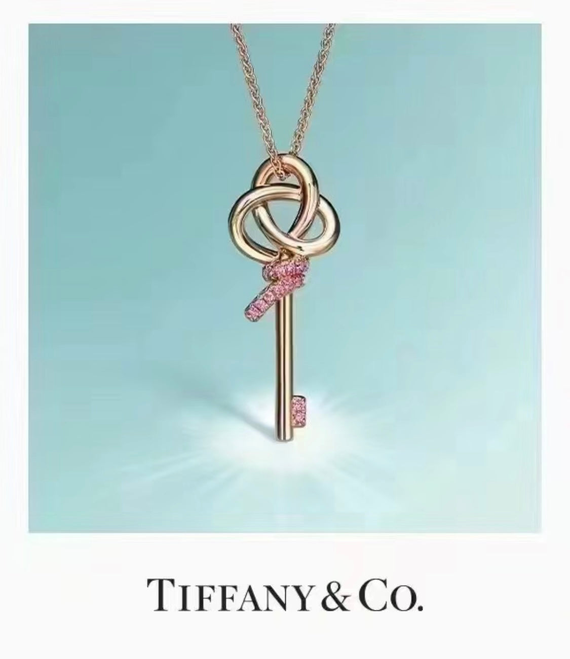 Tiffany Keys Woven Pink Diamonds Medium 18K Gold Necklace
