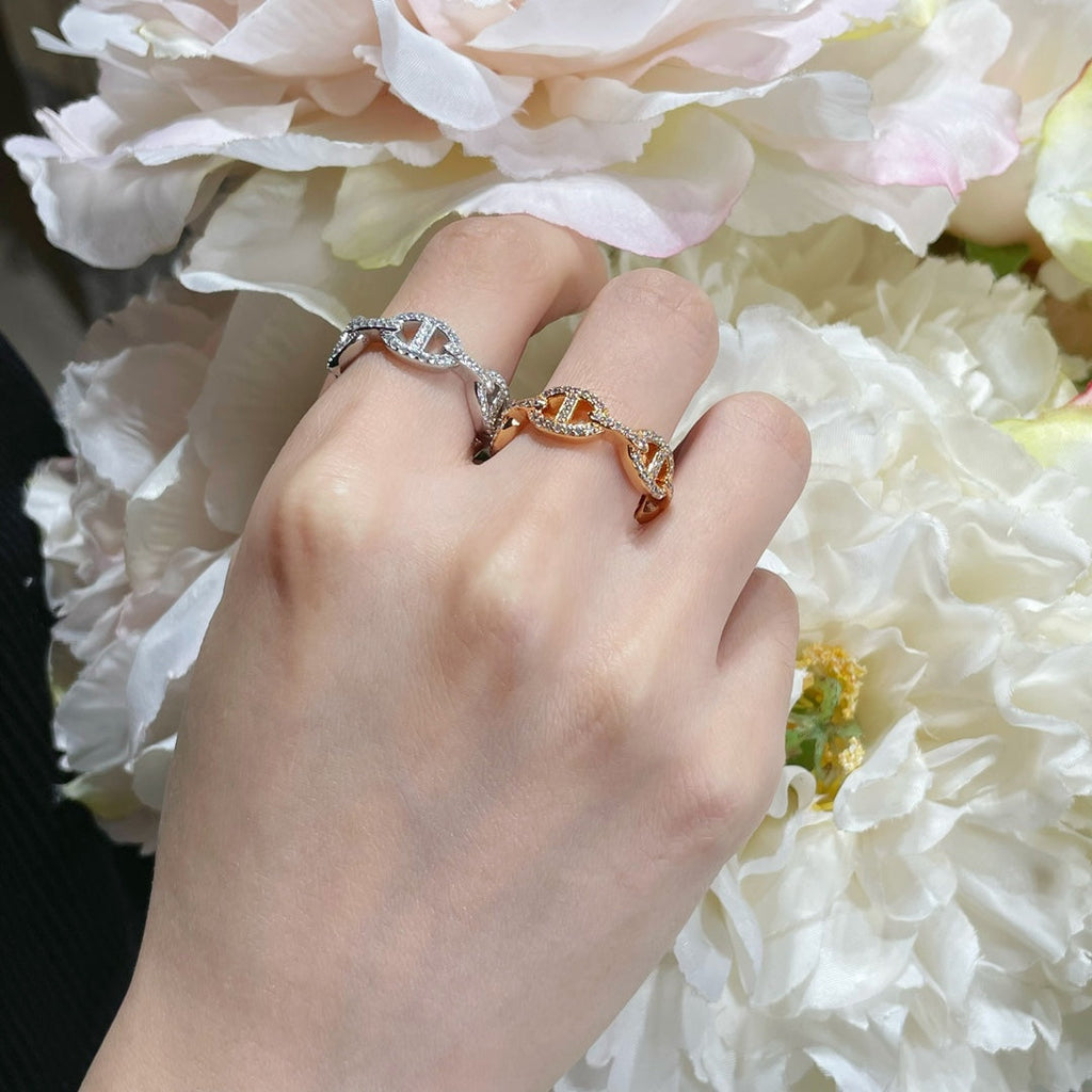 Hermes Chaine D'Ancre Enchainee Diamond 18K Gold Ring