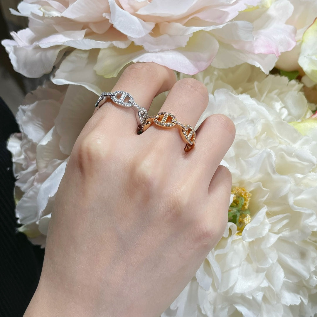 Hermes Chaine D'Ancre Enchainee Diamond 18K Gold Ring