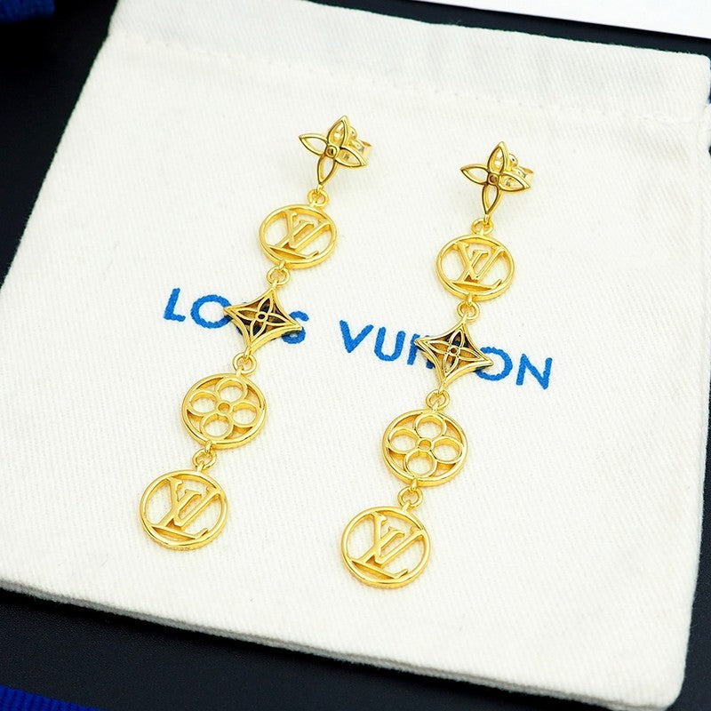 Louis Vuitton Lace Long 18K Gold Earrings
