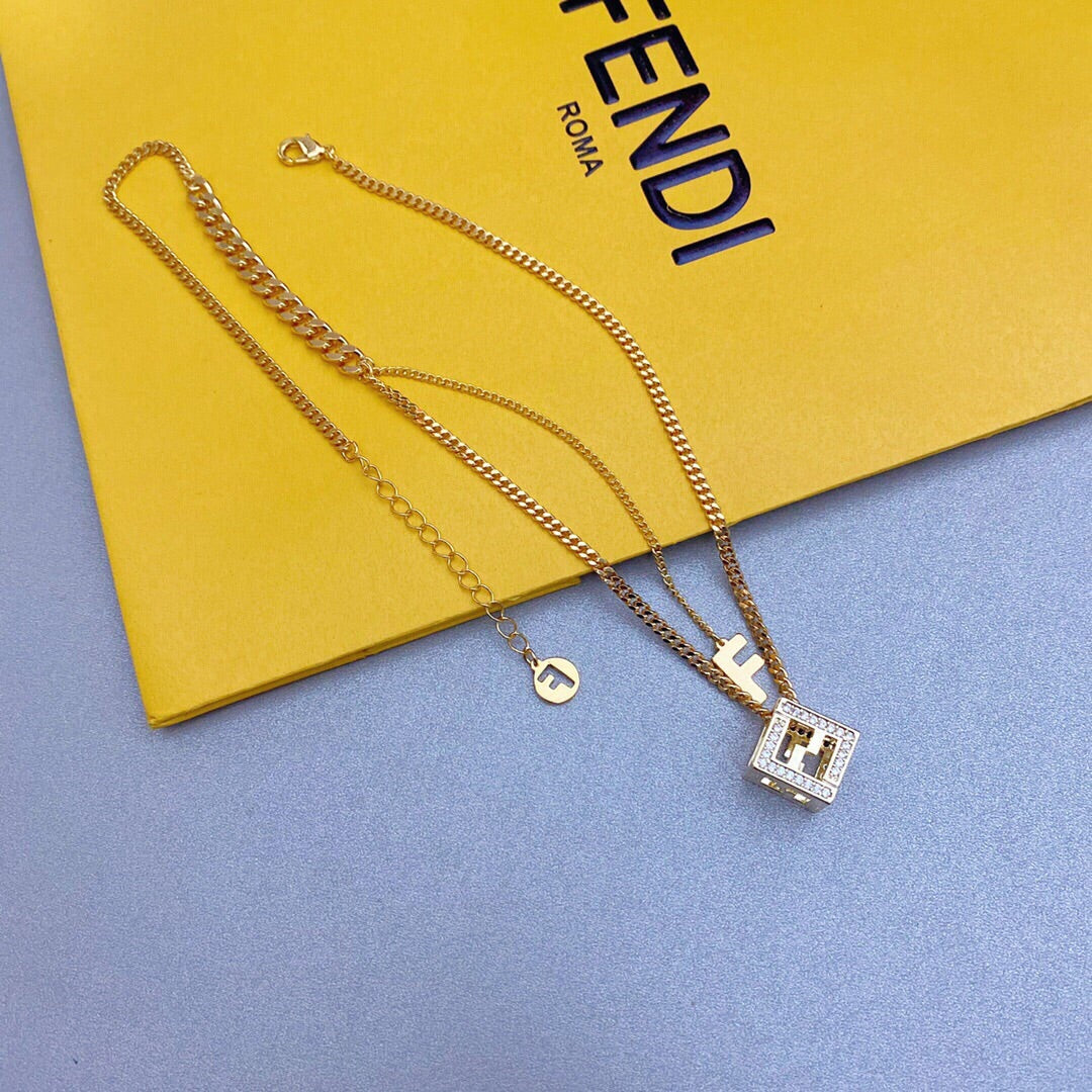 Fendi Cube Diamonds 18K Gold Necklace