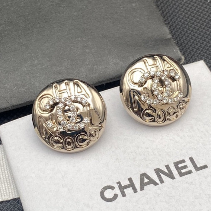 Chanel Circle Diamond 18K Gold Earrings