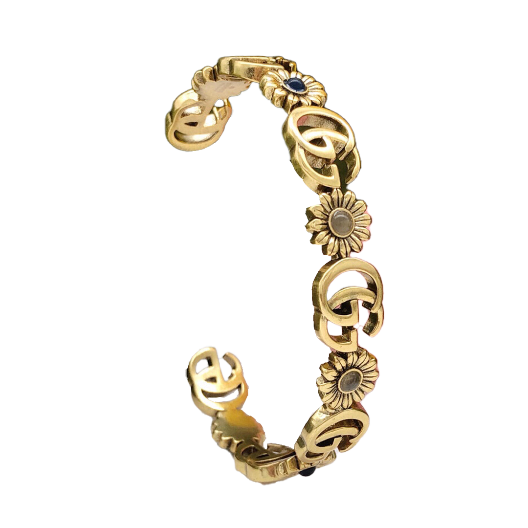Gucci Double Flowers Open Cuff 18K Gold Bracelet
