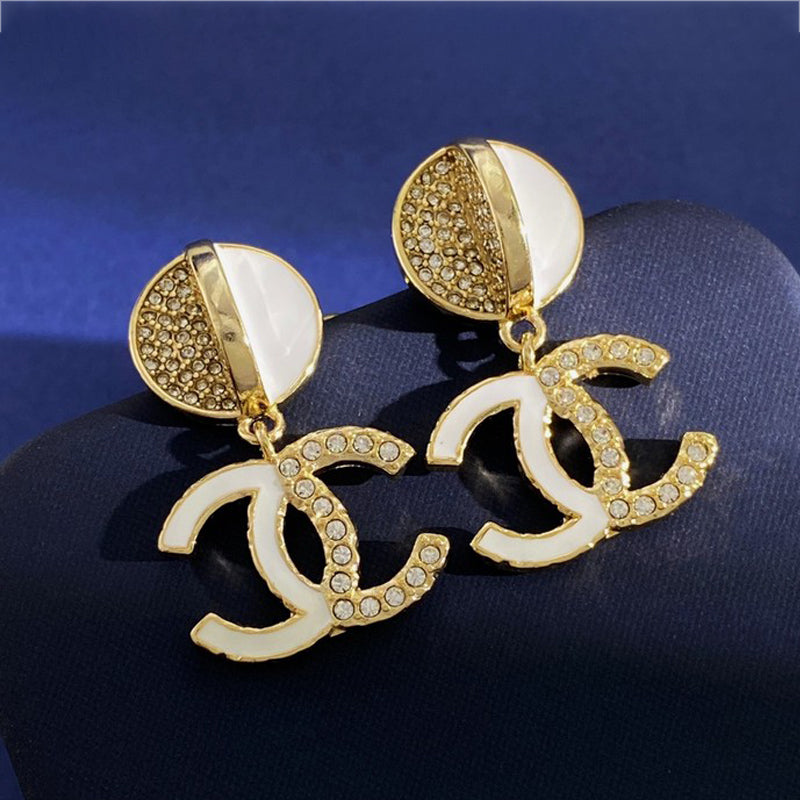 Chanel Half Diamond 18K Gold Earrings