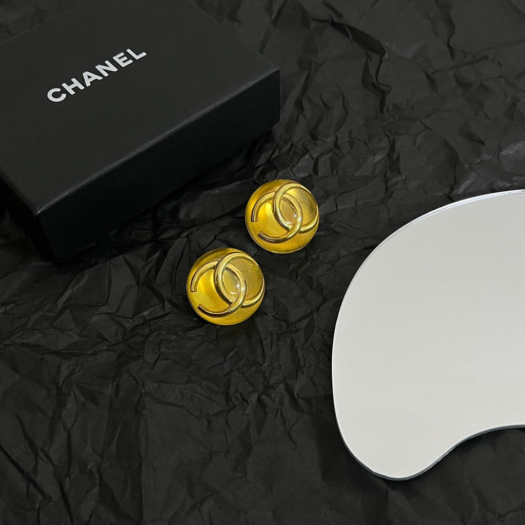 Chanel Vintage Yellow Crystal 18K Gold Earrings