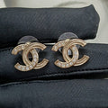 Chanel Vintage Diamond Gold 18K Gold Earrings