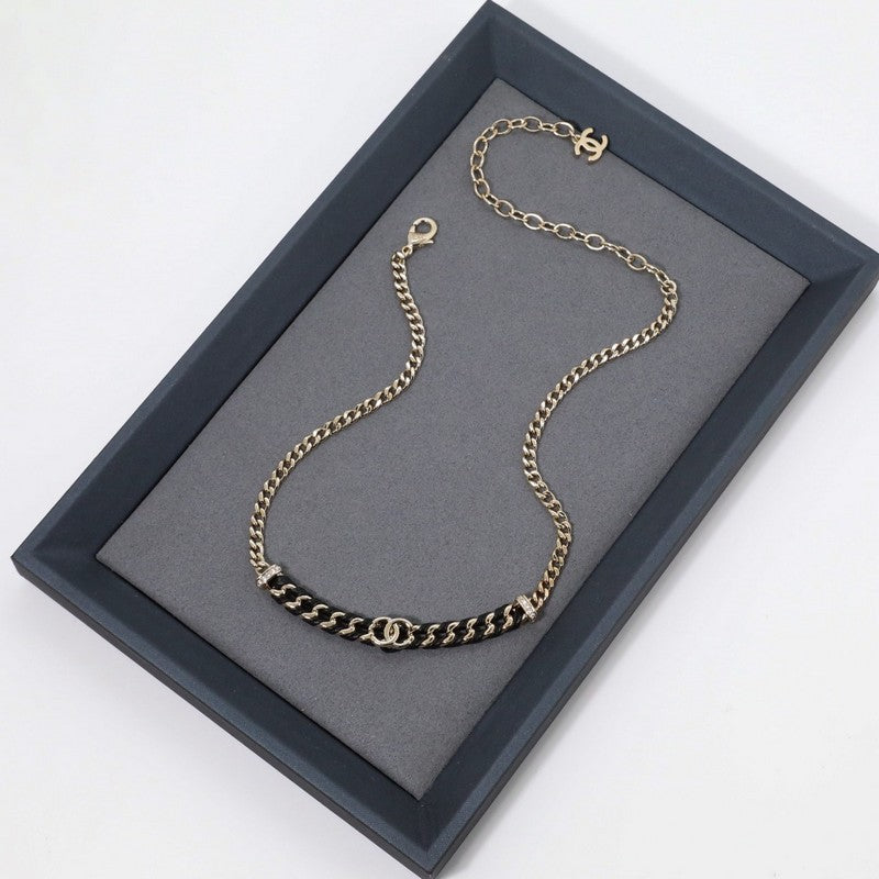 Chanel Vintage Gold Leather 18K Gold Necklace