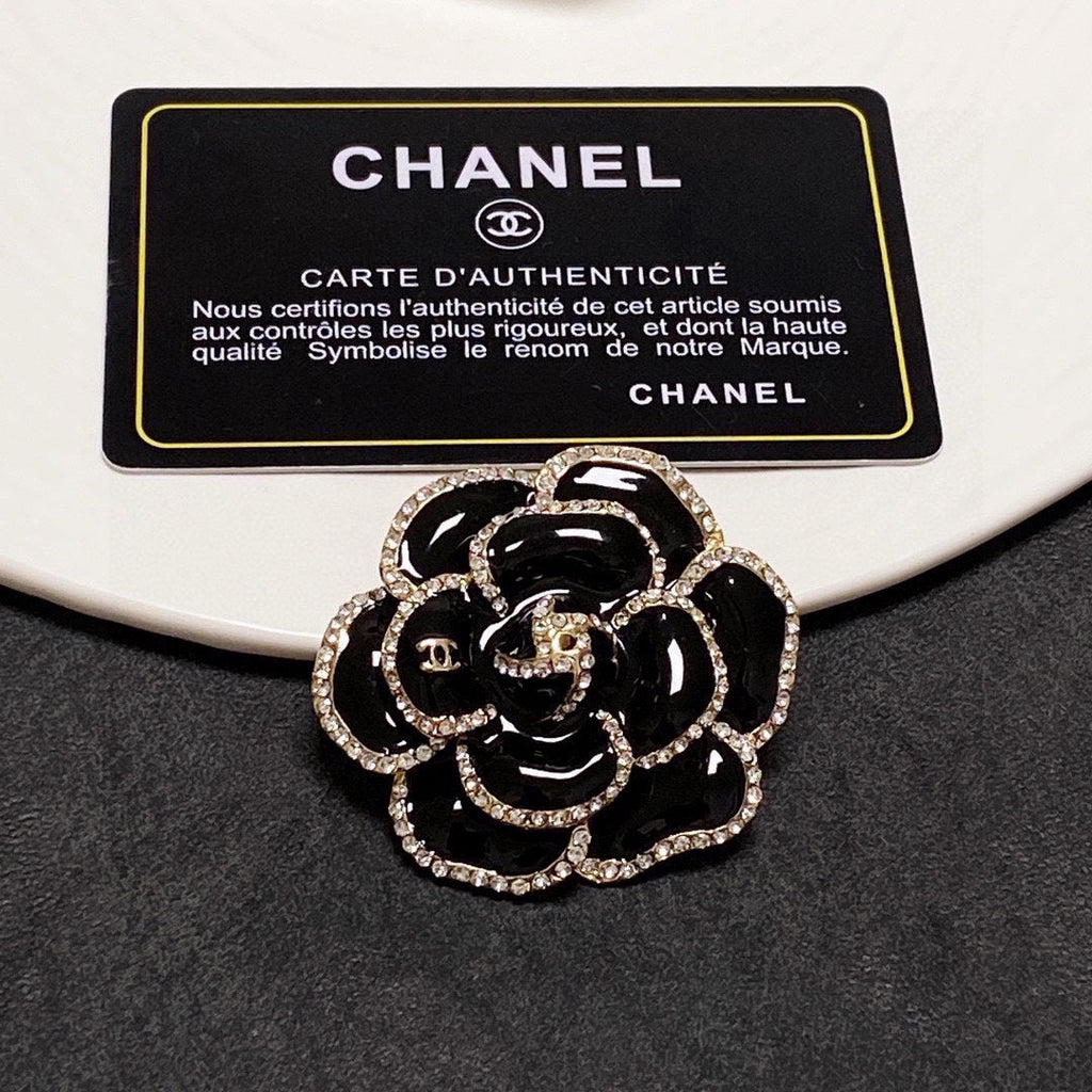 Chanel Black Flower 18K Gold Brooch