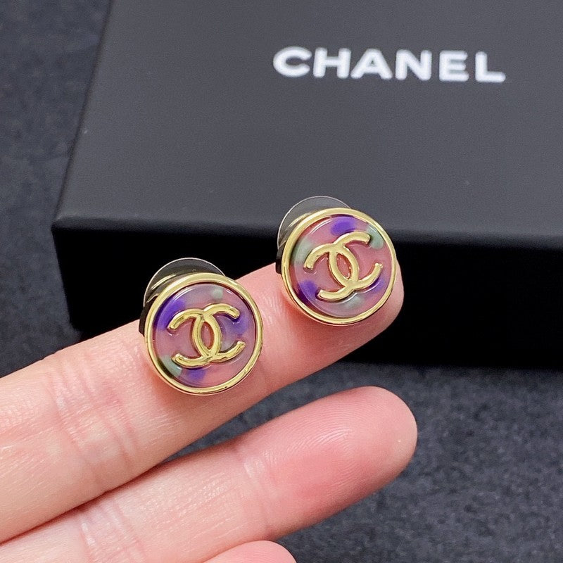 Chanel Colorful Round 18K Gold Earrings
