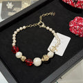 Chanel Red Crystal Pearl Choker 18K Gold Necklace
