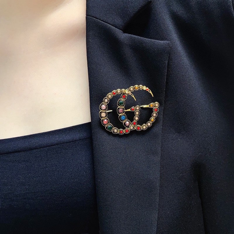 Gucci Double Color Crystal 18K Gold Brooch