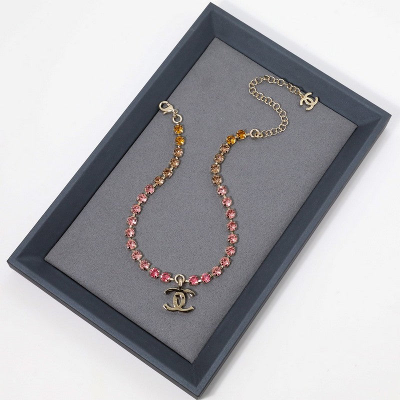 Chanel Pink Crystal 18K Gold Necklace