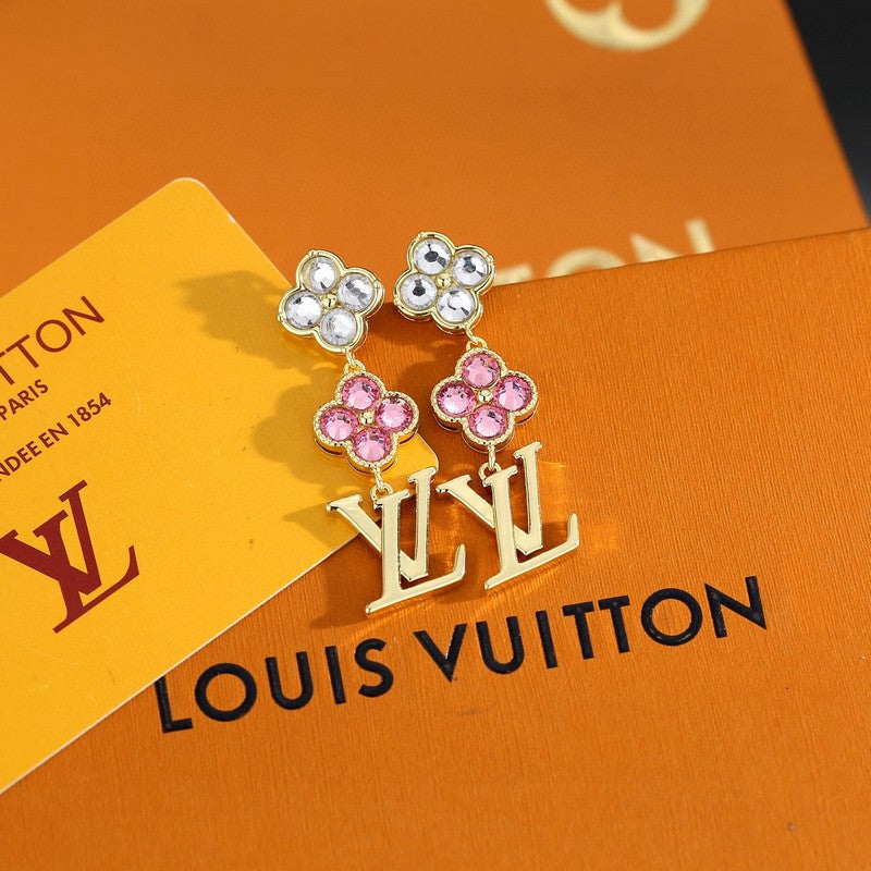 Louis Vuitton Iconic Pink Crystal 18K Gold Earrings