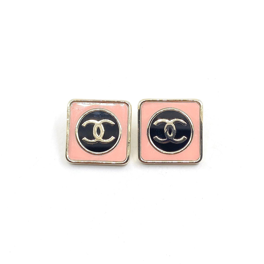 Chanel Square Pink 18K Gold Earrings