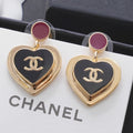 Chanel Black & Red Heart Gold 18K Gold Earrings