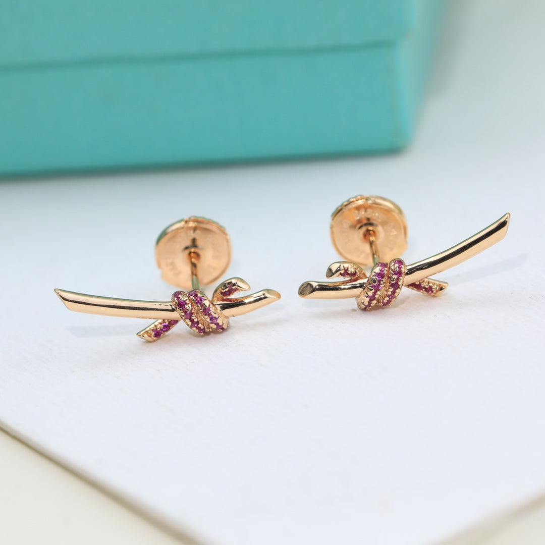 Tiffany Knot Pink Diamonds 18K Gold Earrings