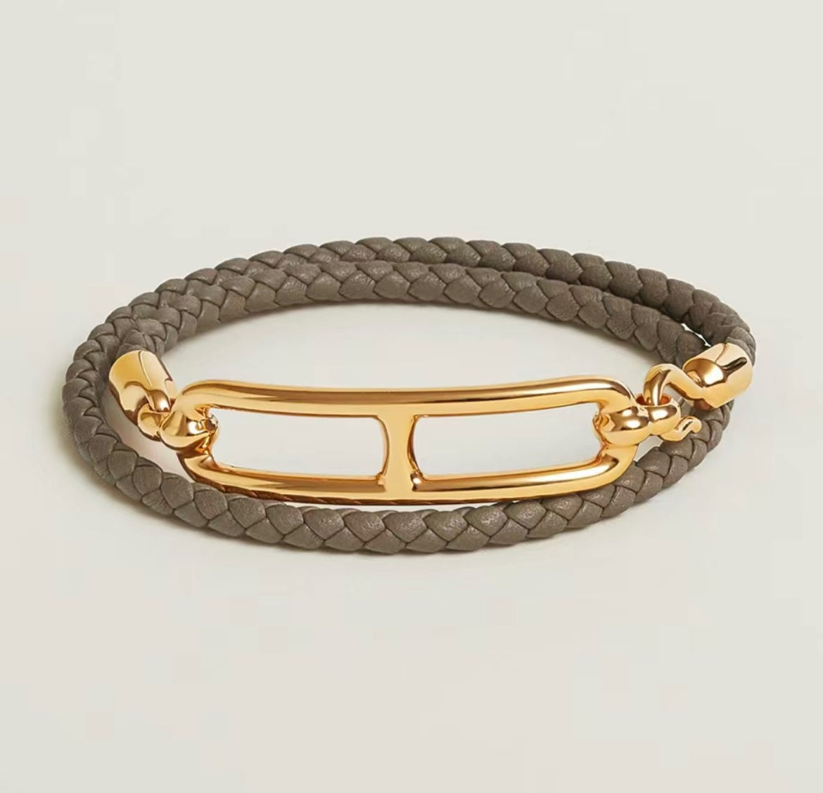 Hermes Roulis Double Tour Grey 18K Gold Bracelet