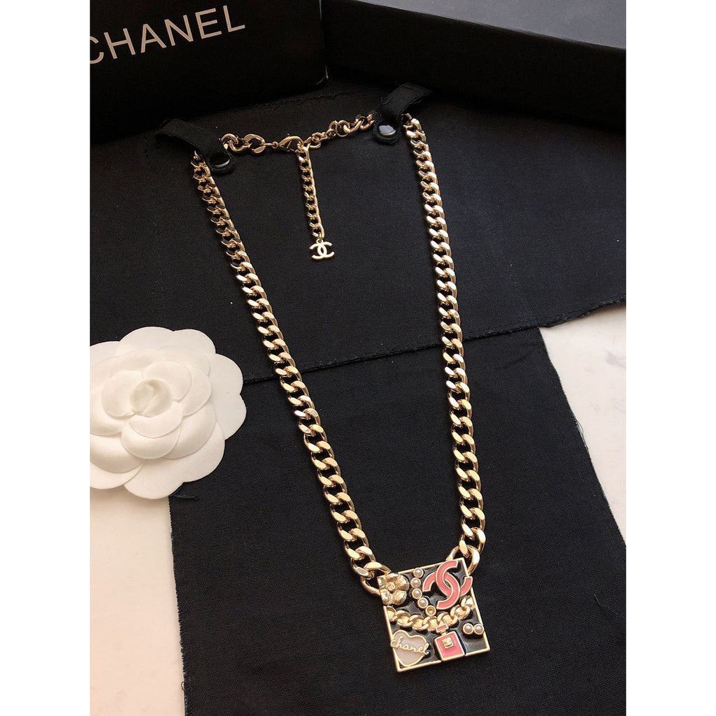 Chanel Pink Logo Chain 18K Gold Necklace