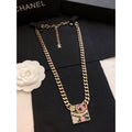 Chanel Pink Logo Chain 18K Gold Necklace