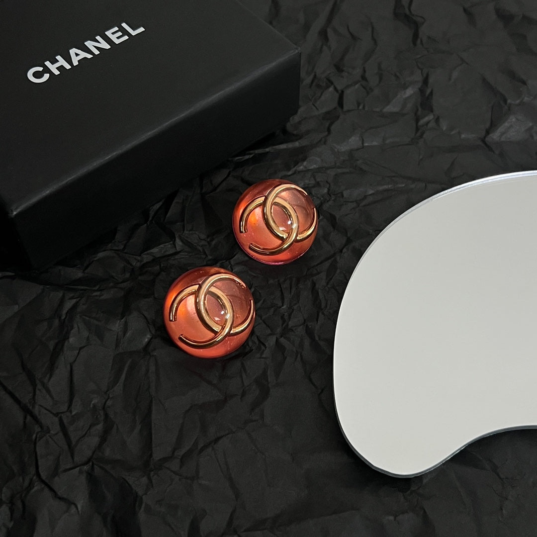 Chanel Vintage Red Crystal 18K Gold Earrings
